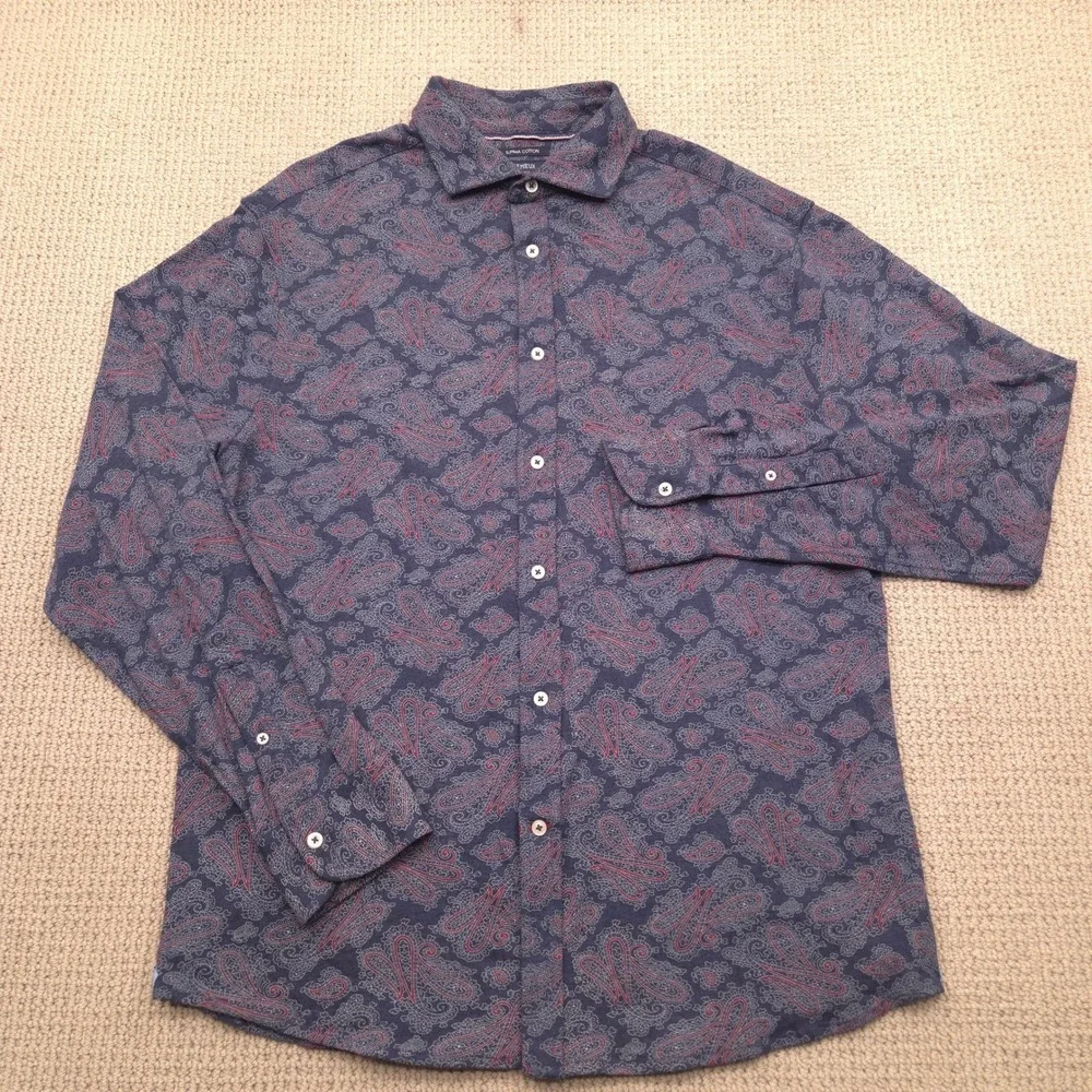 CREMIEUX CLASSICS Mens XL‎ Paisley Long Sleeve Knit Button Up Supima Cotton